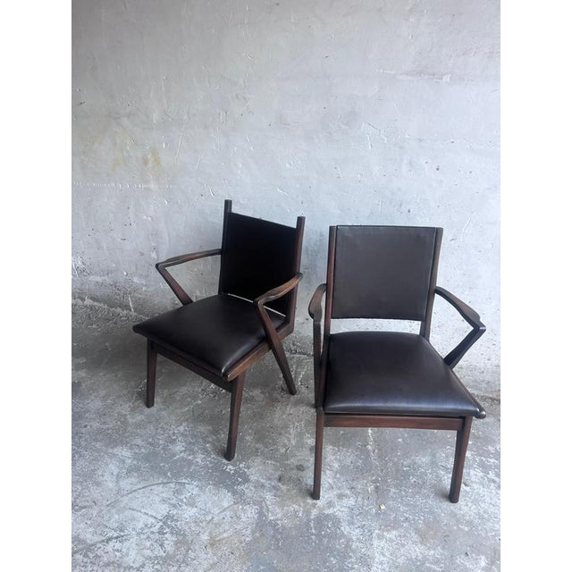 Mid-Century Armchairs in Dark Wood and Brown Upholstery, 1960s, Set of 2 For Sale - Image 4 of 10