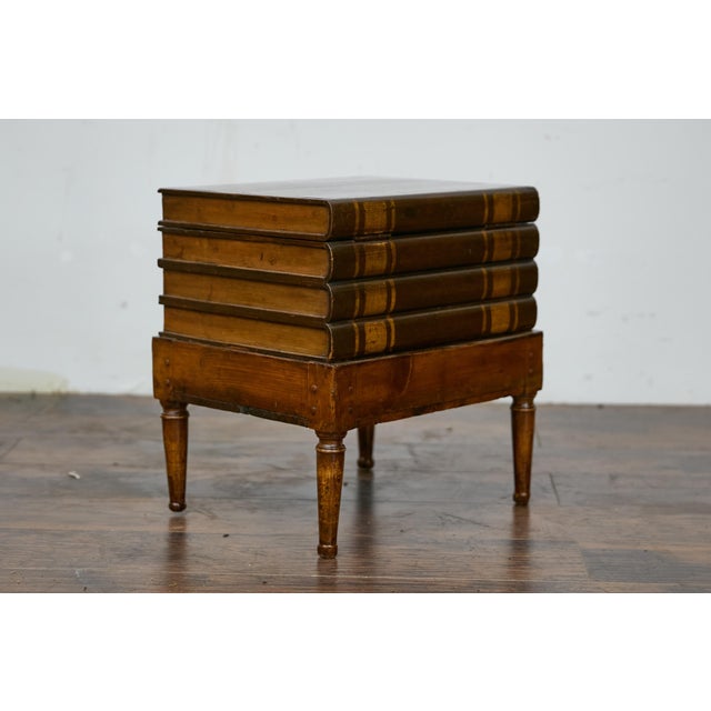 Victorian Victorian Faux Book Trunk on Base Table with Storage, 19th Century Accent Piece For Sale - Image 3 of 12