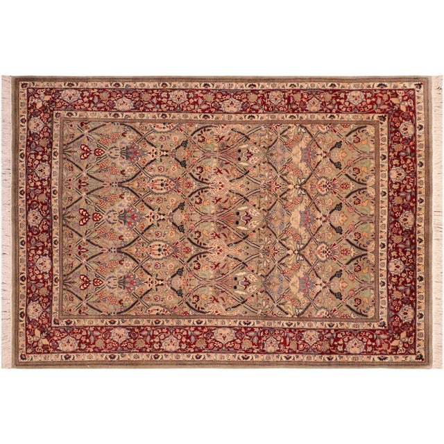 Red Shabby Chic Floral 1990's Pak-Persian Green/Red Wool Rug - 6'0'' X 9'0'' For Sale - Image 8 of 9