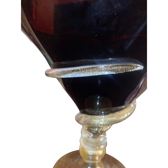 Dark Amethyst Murano Glass & Gold Fleck Glass Compote. Signed by Camozzo. For Sale In Los Angeles - Image 6 of 10