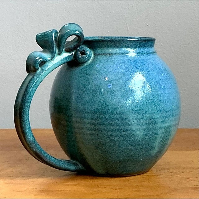 Ceramic Vintage Blue Speckled Pottery Jug For Sale - Image 7 of 12