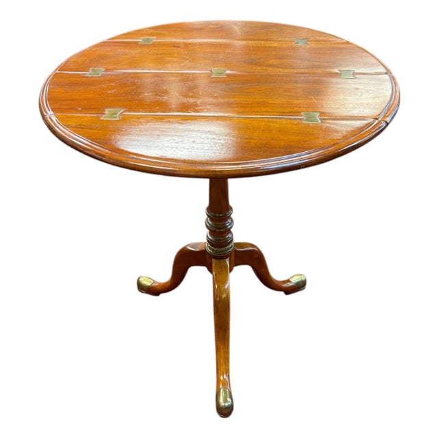 Theodore Alexander Regency Style Pedestal Table With Brass Inlay For Sale