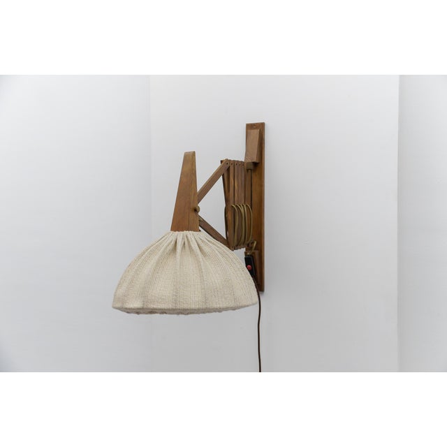Scandinavian Scissor Wall Lamp in Wood and Fabric, 1960s For Sale - Image 4 of 18