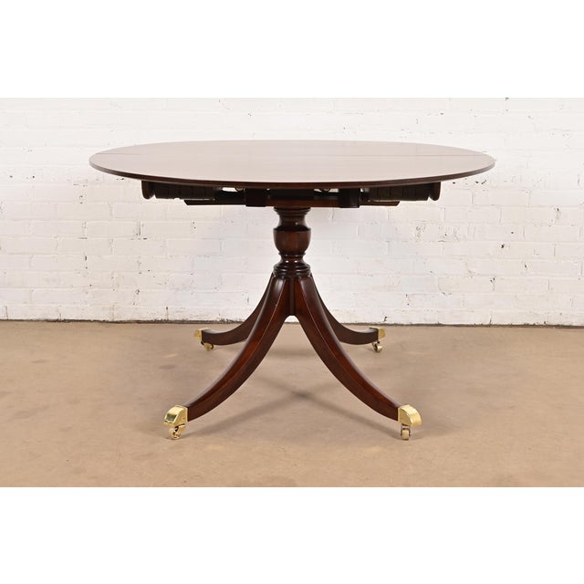 Baker Furniture Georgian Banded Cherry Wood Pedestal Extension Dining Table, Newly Refinished For Sale - Image 12 of 14