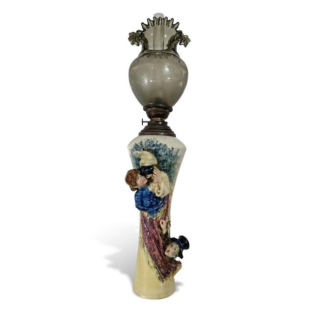 Early 20th Century Decorative Figural Ceramic and Glass Oil Lamp with Pulcinella For Sale - Image 11 of 11