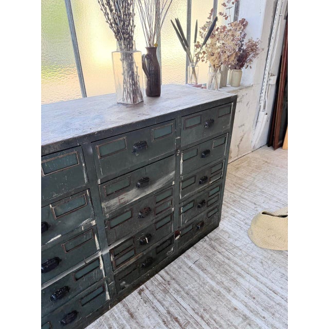 Blue Patinated Oak and Beech Workshop Cabinet with Drawers, 1950s For Sale - Image 13 of 18