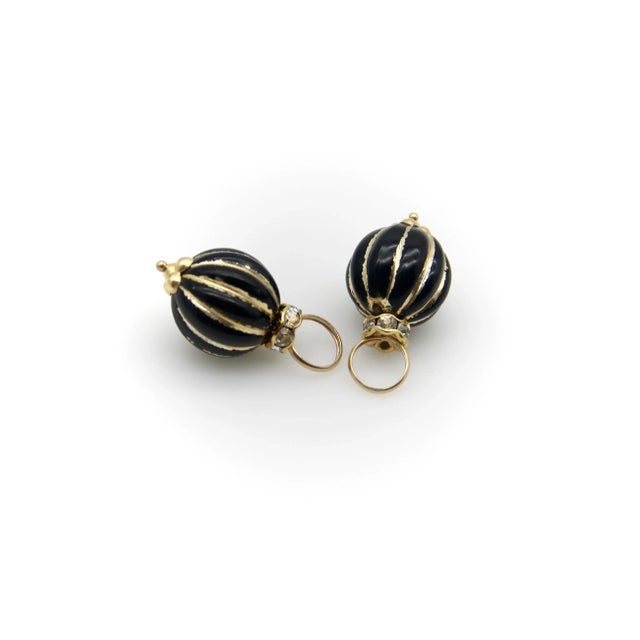 Modern Vintage 14k Gold Black Enamel and Glass Charms or Earring Enhancers - 2 Pieces For Sale - Image 3 of 6
