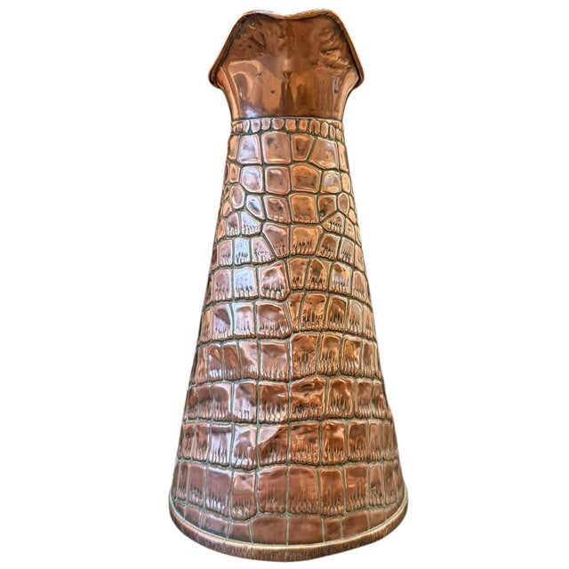 English Arts & Crafts Crocodile Stamped Copper Pitcher For Sale - Image 4 of 12