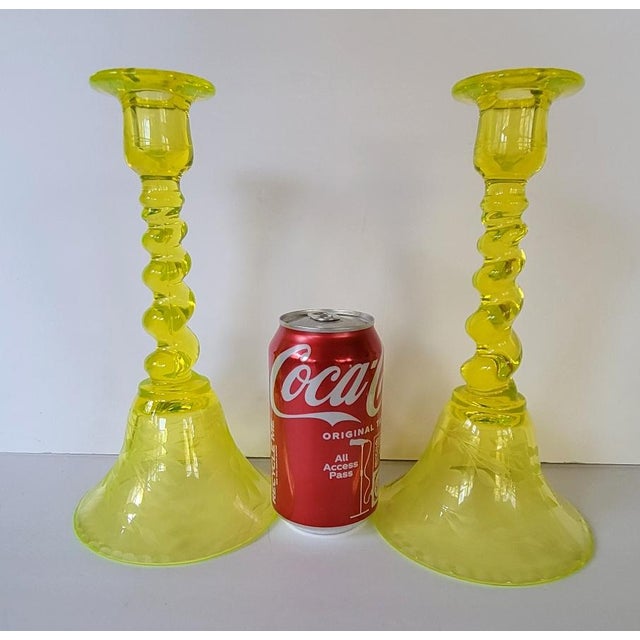 Antique Tiffin Vaseline Elegant Glass Candle Holders Candlesticks a