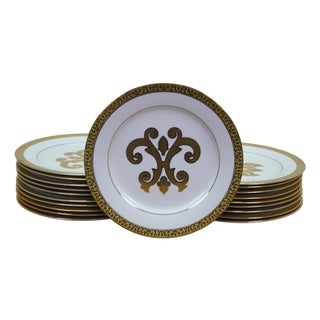 Vintage Royal Gallery Gold Porcelain Buffet Dinner Plates 1991 Macy's - Set of 12 For Sale