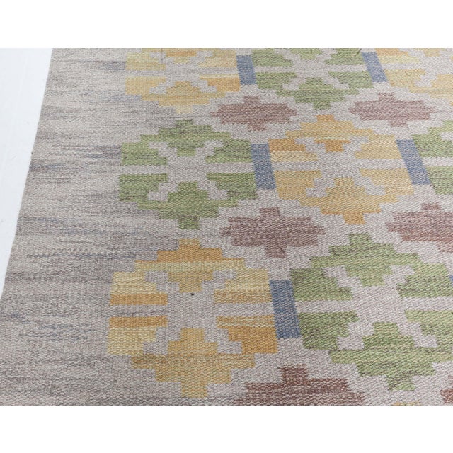 Yellow Doris Leslie Blau Vintage Swedish Flat Woven Rug by Judith Johansson For Sale - Image 8 of 10