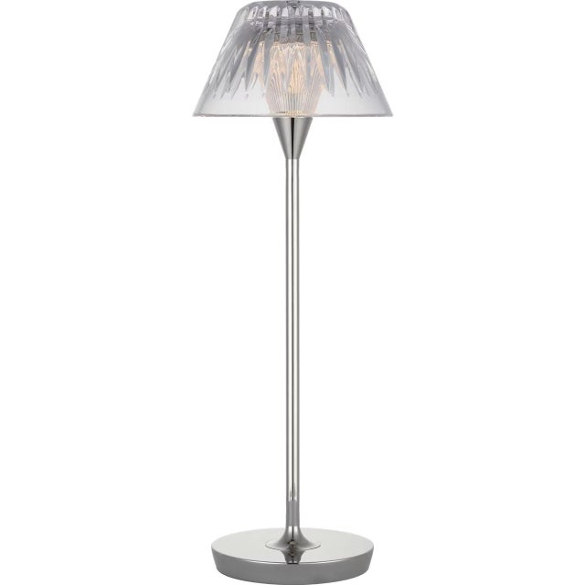 Modern Waterford by Visual Comfort Signature Blaze 16" Rechargeable Table Lamp in Polished Nickel with Clear Crystal For Sale - Image 3 of 3