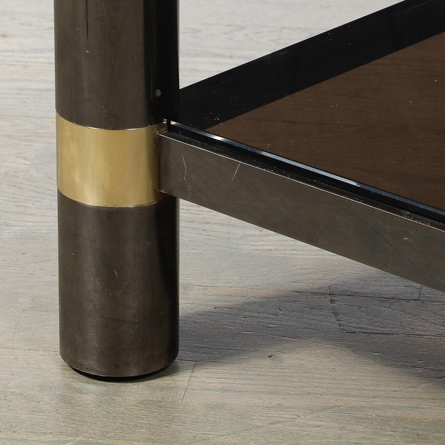 Mid-Century Modern Mid-Century Signed Karl Springer 2-Tier Gunmetal & Brass Cocktail Table For Sale - Image 3 of 13