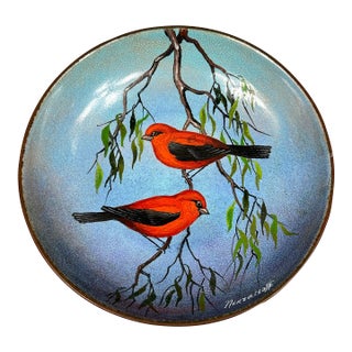 Vintage Enameled Bird Bowl For Sale