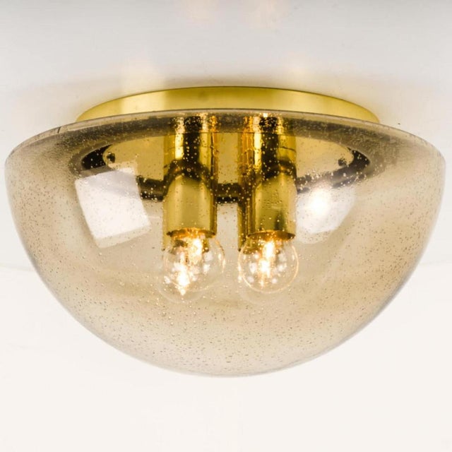 1970s Brass and Glass Flush Mount Mushroom Shape from Limburg, 1970s For Sale - Image 5 of 11