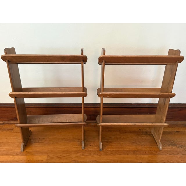 Mid-Century Arts & Crafts Three-Tier Wood Book Trough Stands, a Pair For Sale - Image 6 of 7
