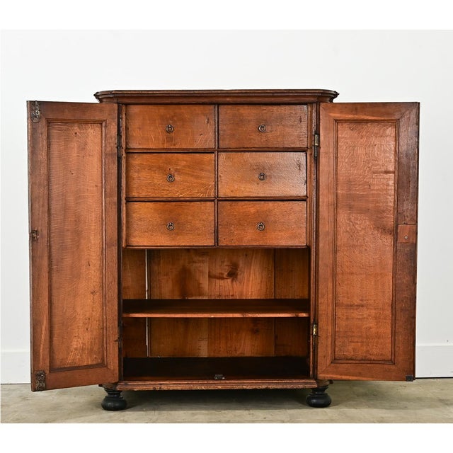18th Century Belgian 18th Century Solid Oak Cabinet With Drawers For Sale - Image 5 of 8