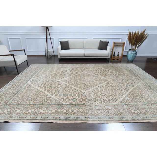 Persian 1970s Vintage Persian Handmade Wool Beige Cotton Area Rug For Sale - Image 3 of 11