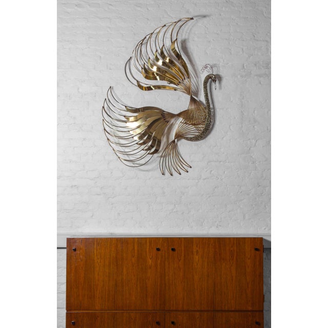 Hollywood Regency Peacock Wall Sculpture in Brass by Curtis Jere, 1980s For Sale - Image 3 of 11