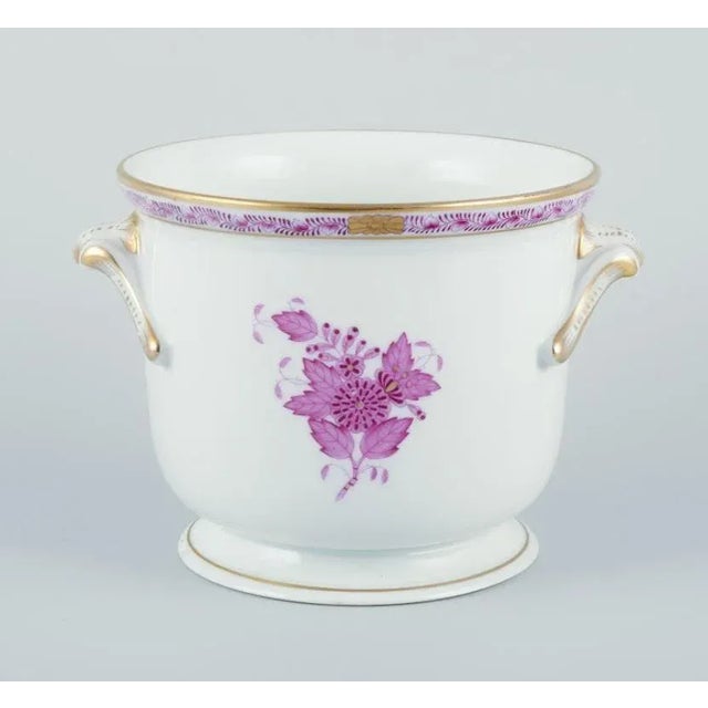 1970s Apponyi Flowerpot with Purple Floral Motifs from Herend, Hungary, 1970s For Sale - Image 5 of 5