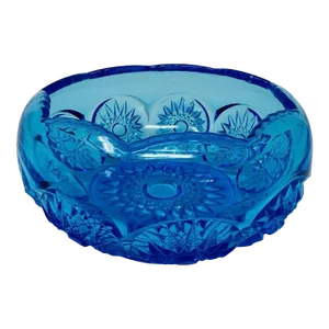 Vintage Art Deco Blue Diamond and Starburst Scalloped Bowl