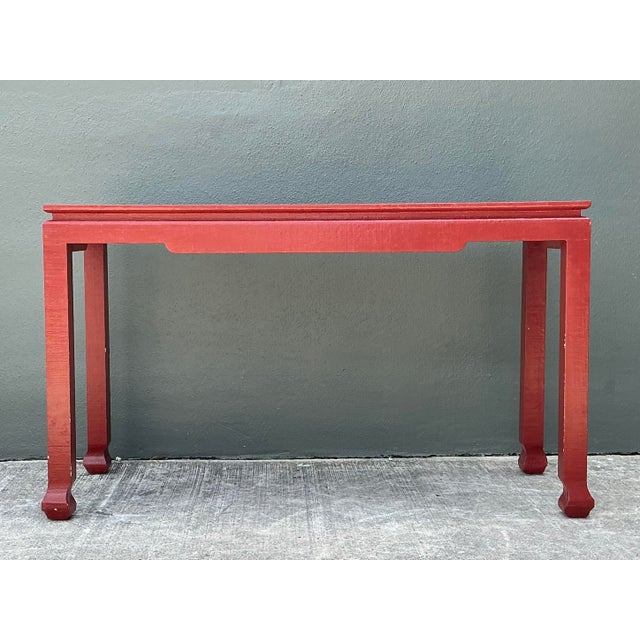 Chinoiserie Vintage Grasscloth Ming Console Table For Sale - Image 3 of 12