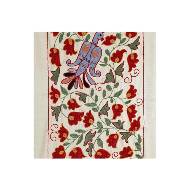 Textile Suzani Embroidered Wall Hanging With Bird & Duck For Sale - Image 7 of 10