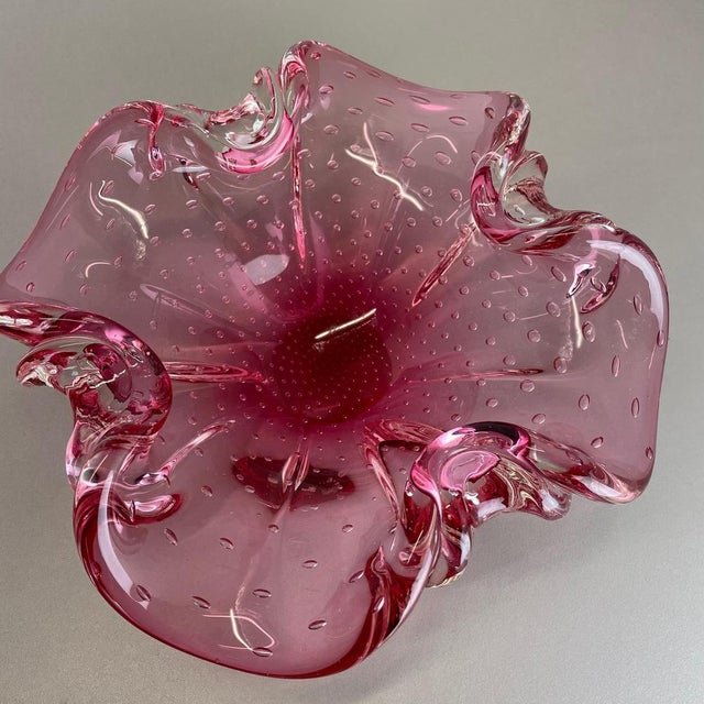 Large Pink Shell Bubble Murano Glass Bowl, Italy, 1970s For Sale - Image 16 of 18