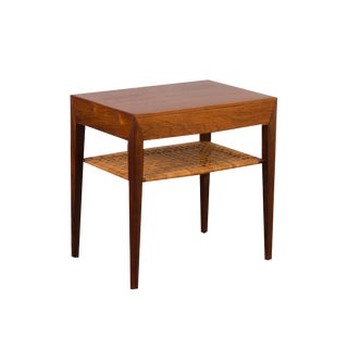 Rosewood and Cane Side Tablewith Hidden Drawer by Severin Hansen for Haslev, Denmark, 1960s For Sale