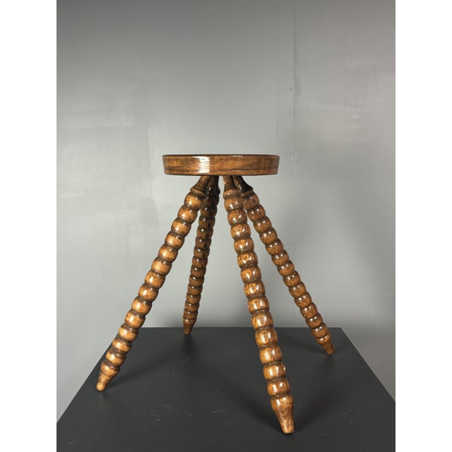 Mid-Century Bobbin Wood Turned French Farm House Stool, France, 1960s For Sale - Image 10 of 15