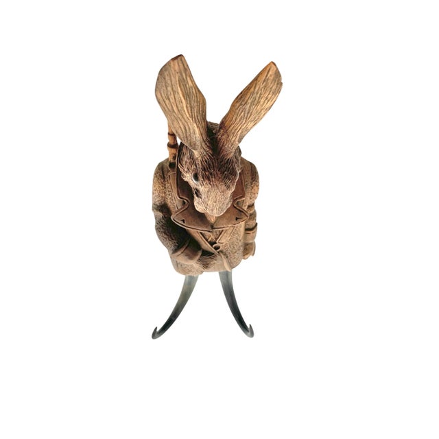 Bone Rabbit Hook Hunter Bunny With Horns Black Forest Style Vintage Whimsical Decor For Sale - Image 7 of 9