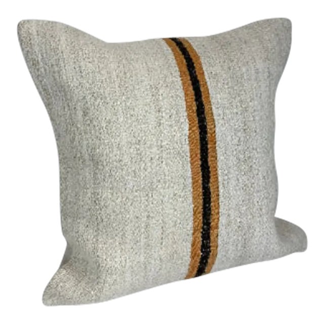 Early 21st Century Neutral Organic Turkish Hemp & Cotton Kilim Pillow Cover For Sale