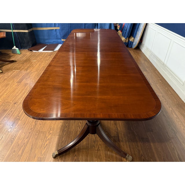 Traditional Banded Mahogany Dining Table by Leighton Hall - Showroom Sample For Sale - Image 9 of 13