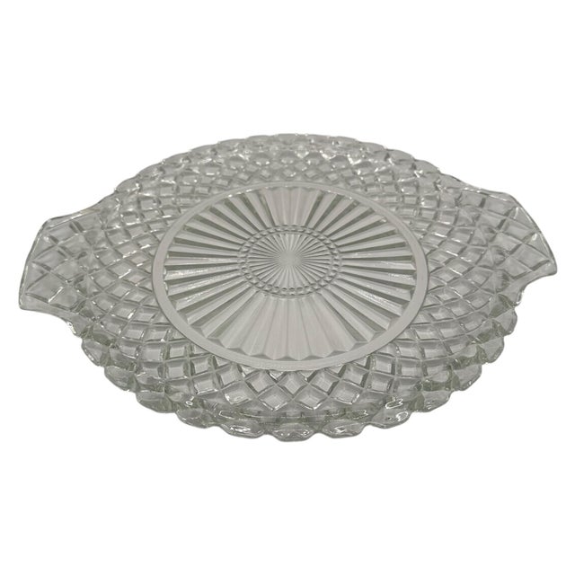 Anchor Hocking Vintage Clear Pressed Glass Cake Plate With Handles in 'Waterford' Pattern by Anchor Hocking For Sale - Image 4 of 12