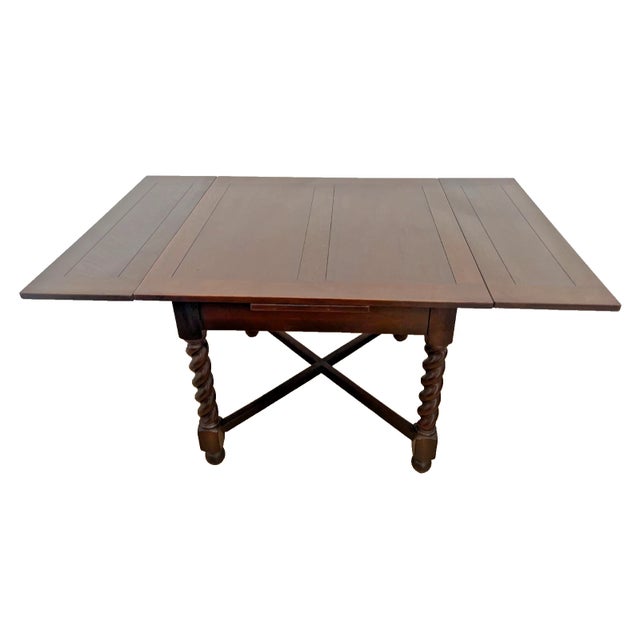 Gorgeous Antique Solid Dark Oak, Refectory Pub Table, Expanding Dining Kitchen Table, Barley Twist Legs, Quarter sawed...