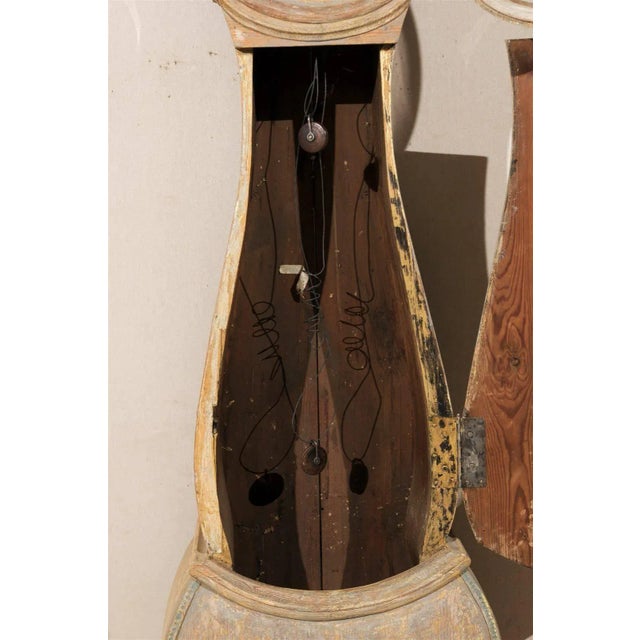 Greige 18th Century Swedish Floor Clock With Scalloped Base and Original Paint For Sale - Image 8 of 11