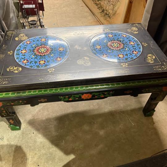 Vintage Chinese Cloisonne Inset Ebonized Low Cocktail / Coffee Table For Sale In New York - Image 6 of 7