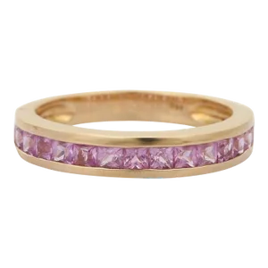 Natural Pink Sapphire Half Eternity Band Ring in 14k Yellow Gold Size 7