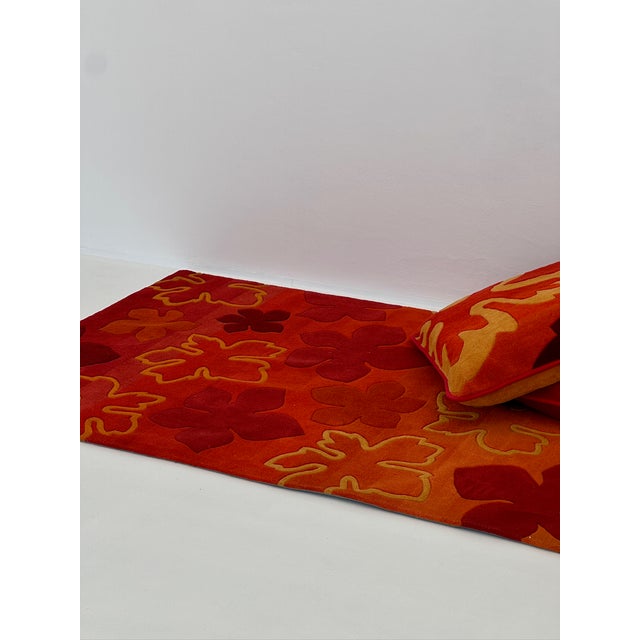 Textile Floral Rug with Cushions, 1980s, Set of 3 For Sale - Image 7 of 12