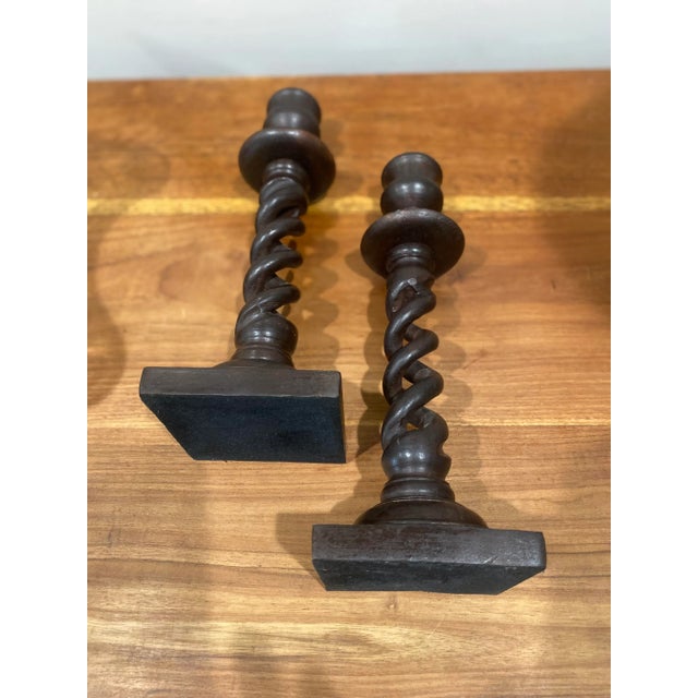 Wood Pair of 19th Century Open Twist Wood Candlesticks For Sale - Image 7 of 11