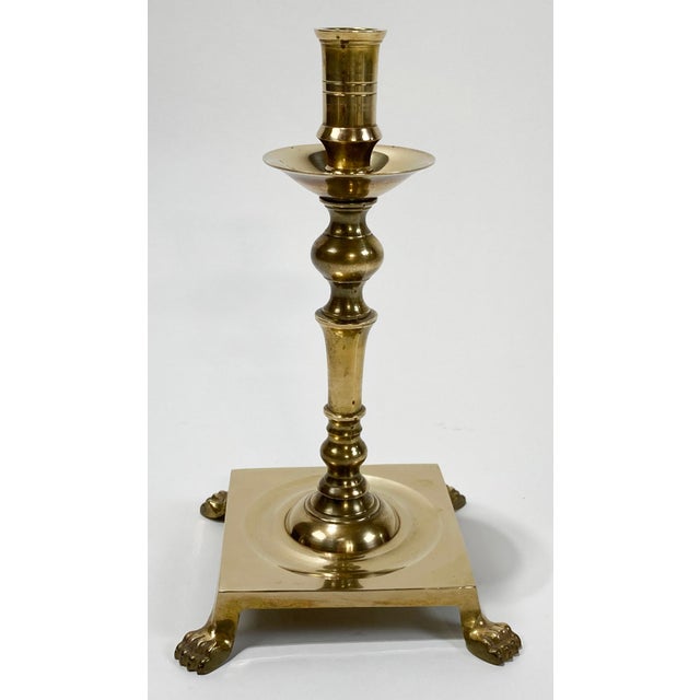 Traditional Vintage Lion Paw Brass Footed Candlestick Holder For Sale - Image 3 of 7