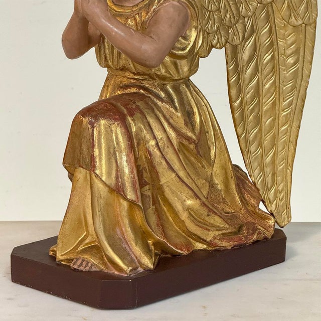 Bronze Pair 18th Century Hand-Carved Polychromed Wood Angels For Sale - Image 8 of 17