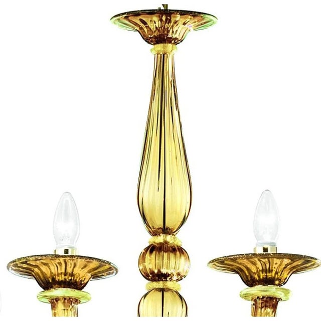 Contemporary Handcrafted Amber Murano Glass Linear Rigadin Chandelier by Simoeng For Sale - Image 3 of 6