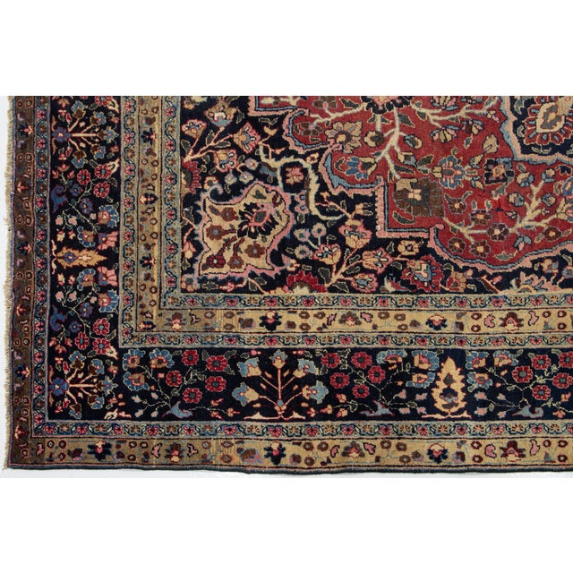 Textile Rosette Designed Vintage Mashad Persian Wool Rug in Red For Sale - Image 7 of 9