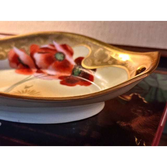 Gold 1910s Chicago Osborne Art Studio Hand-Painted Art Nouveau Poppy Porcelain Tray – Signed Osborne For Sale - Image 8 of 18