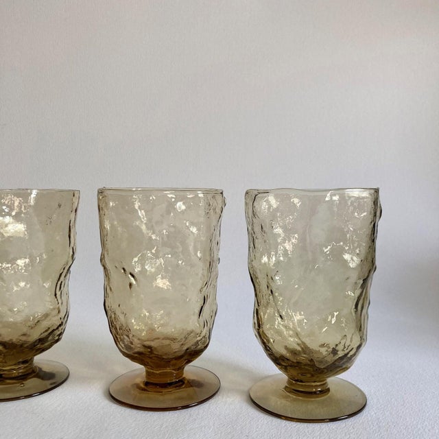Glass Vintage Morgantown Amber Crinkle Glass Goblets - Set of 4 For Sale - Image 7 of 9