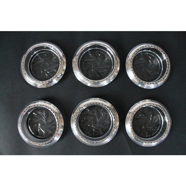 Mid 20th Century Vintage Amston Sterling Silver and Glass Coasters - S/6 For Sale - Image 5 of 9