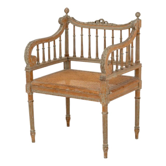 Louis XVI Style Cane Paneled Seat Fauteuil For Sale