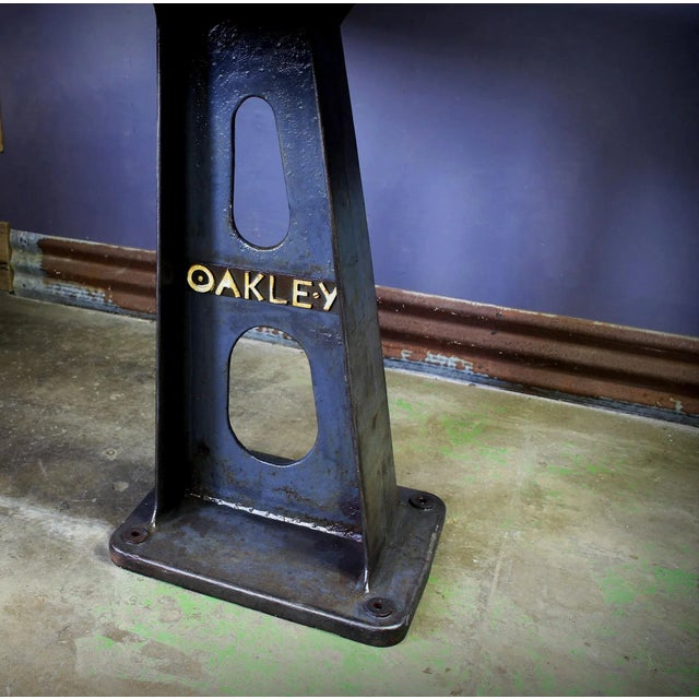 1930s 1930s Vintage Cast Iron Machine Base Oak Pub Table For Sale - Image 5 of 6