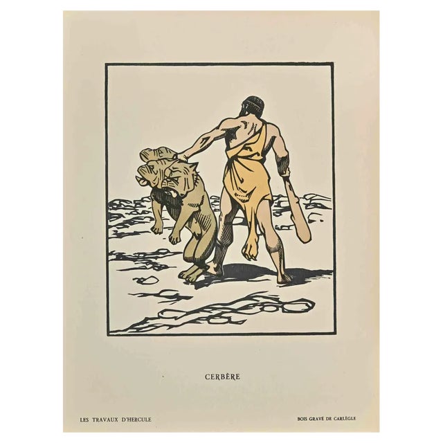 Carlège, Cerbère, Original Woodcut Print, Early 20th Century For Sale